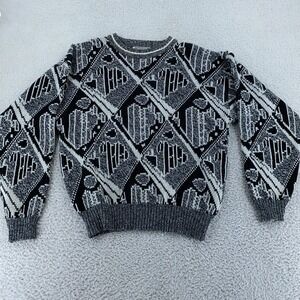 Vintage‎ Giani Leone Sweater Mens S/M Black White Knit Geometric Crewneck 90s